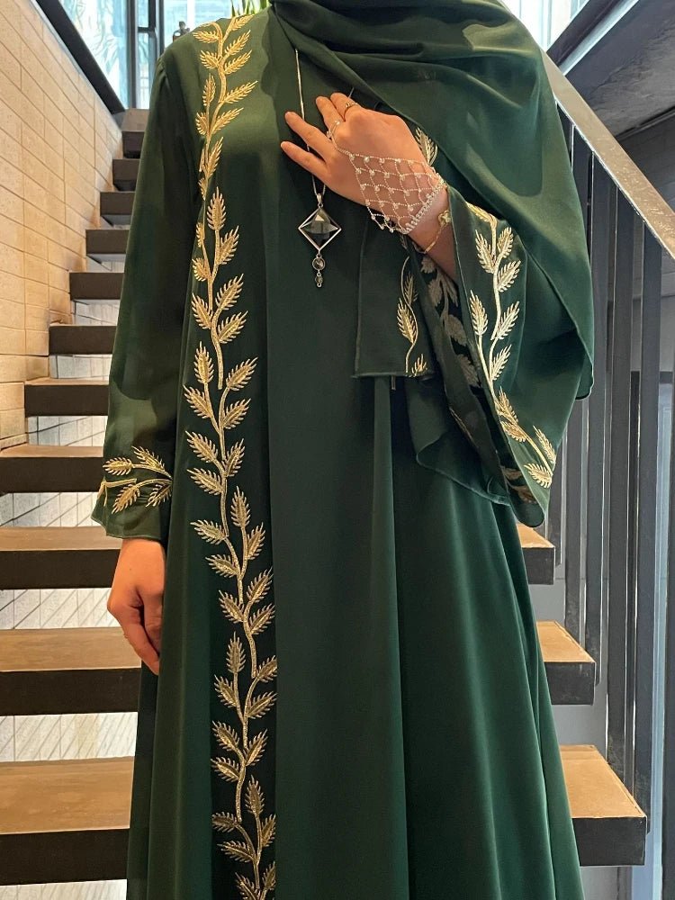 Eid Muslim Abaya for Women Embroidery Dress with Scarf 2 Piece Set Dubai Arab Long Robe Morocco Abayas Kaftan Headscarf Gorgeous - Bako Bako