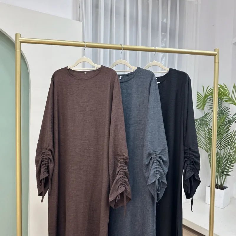 2024 Saudi Arabia Muslim Women Modest Dress Eid Dubai Plain Abaya Islamic Holiday Party Solid Turkey Lace - up Cuffs Long Clothes - Bako Bako