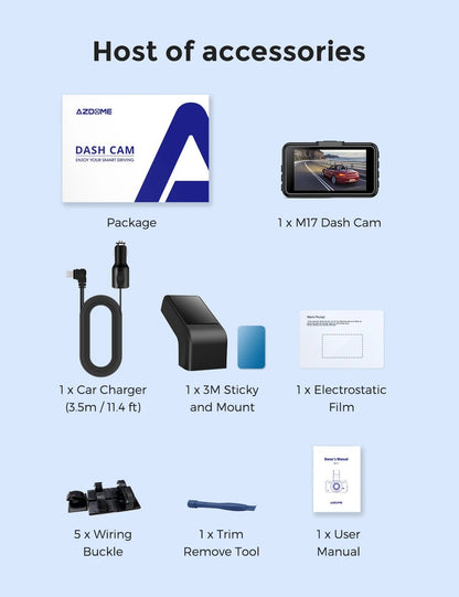 AZDOME Dash Cam M17 1080P Front Cam Built - in ADAS GPS Car Camera 24H Parking Monitor Night Vision Car DVR WIFI APP 150°FOV - Bako Bako