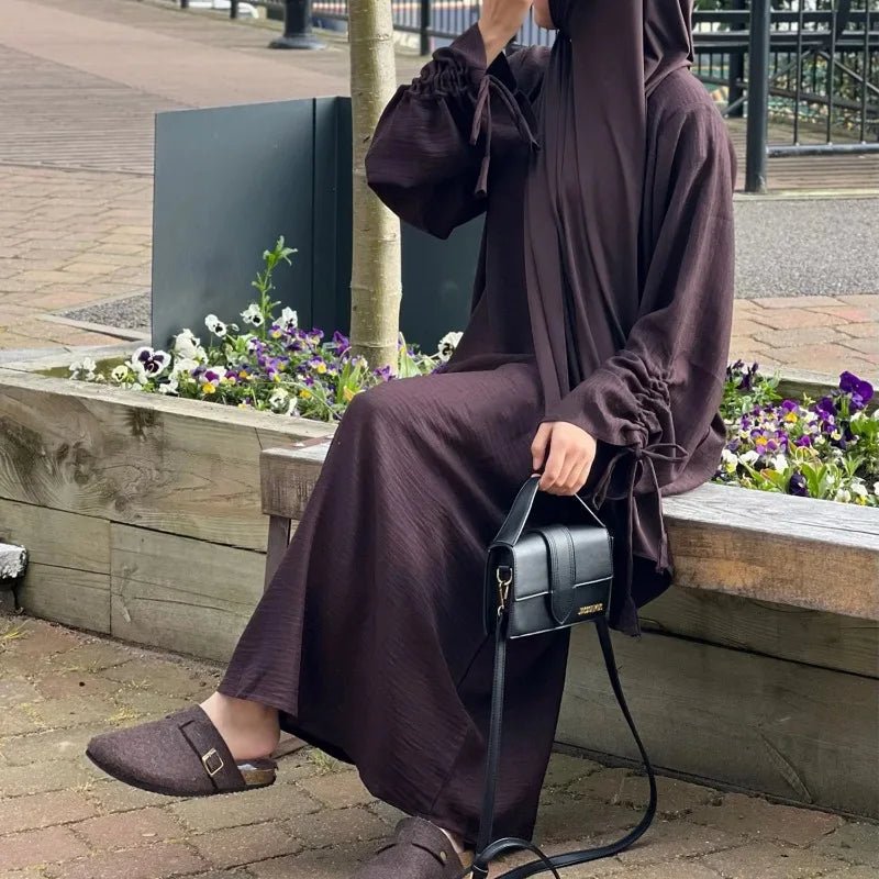 2024 Saudi Arabia Muslim Women Modest Dress Eid Dubai Plain Abaya Islamic Holiday Party Solid Turkey Lace - up Cuffs Long Clothes - Bako Bako