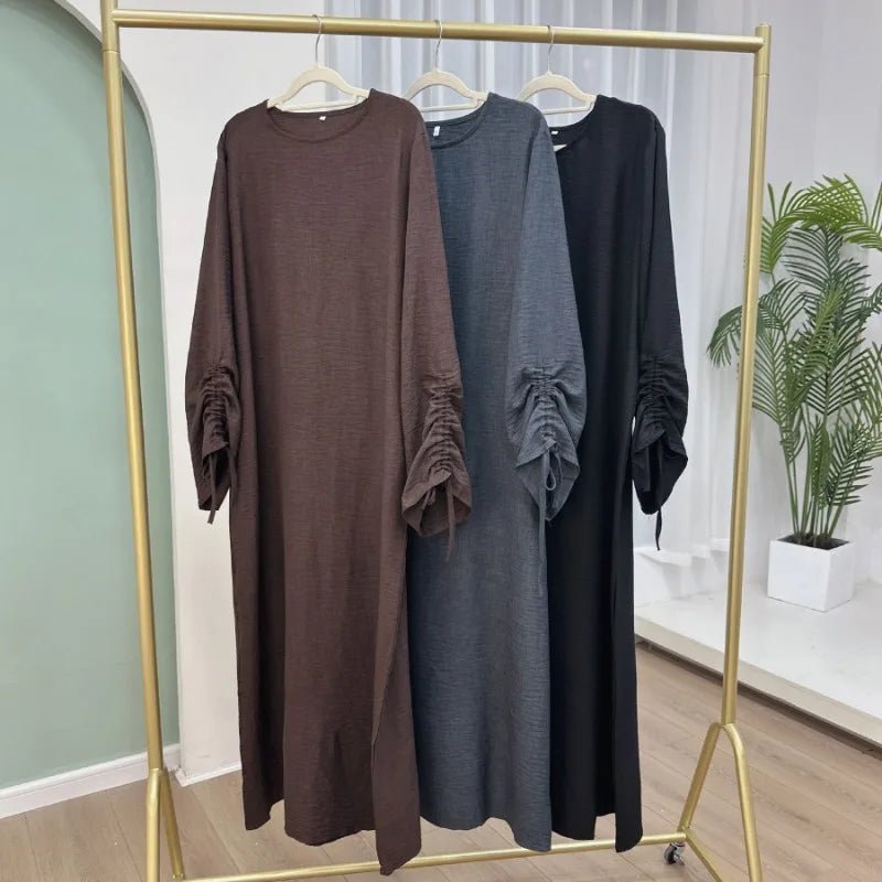 2024 Saudi Arabia Muslim Women Modest Dress Eid Dubai Plain Abaya Islamic Holiday Party Solid Turkey Lace - up Cuffs Long Clothes - Bako Bako