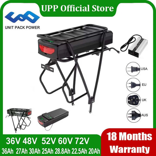 Rear Rack eBike Battery 21700 18650 52V 48V 27Ah 72V 20Ah with Rack no Rack Optional for 1500W 1000W 750W 500W 24" - 28 inch - Bako Bako