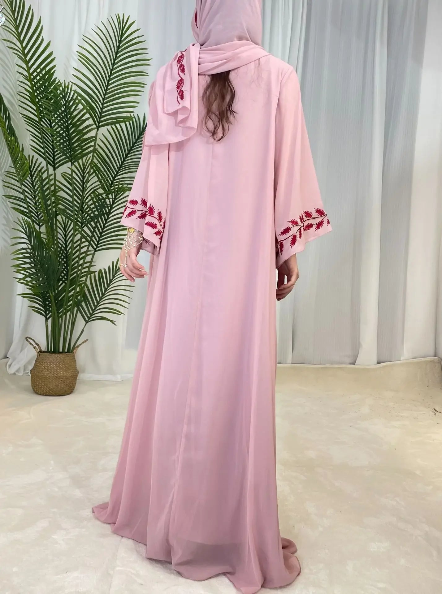 Eid Muslim Abaya for Women Embroidery Dress with Scarf 2 Piece Set Dubai Arab Long Robe Morocco Abayas Kaftan Headscarf Gorgeous - Bako Bako