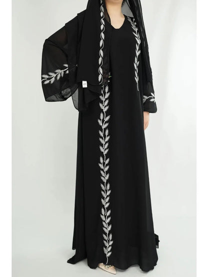 Eid Muslim Abaya for Women Embroidery Dress with Scarf 2 Piece Set Dubai Arab Long Robe Morocco Abayas Kaftan Headscarf Gorgeous - Bako Bako