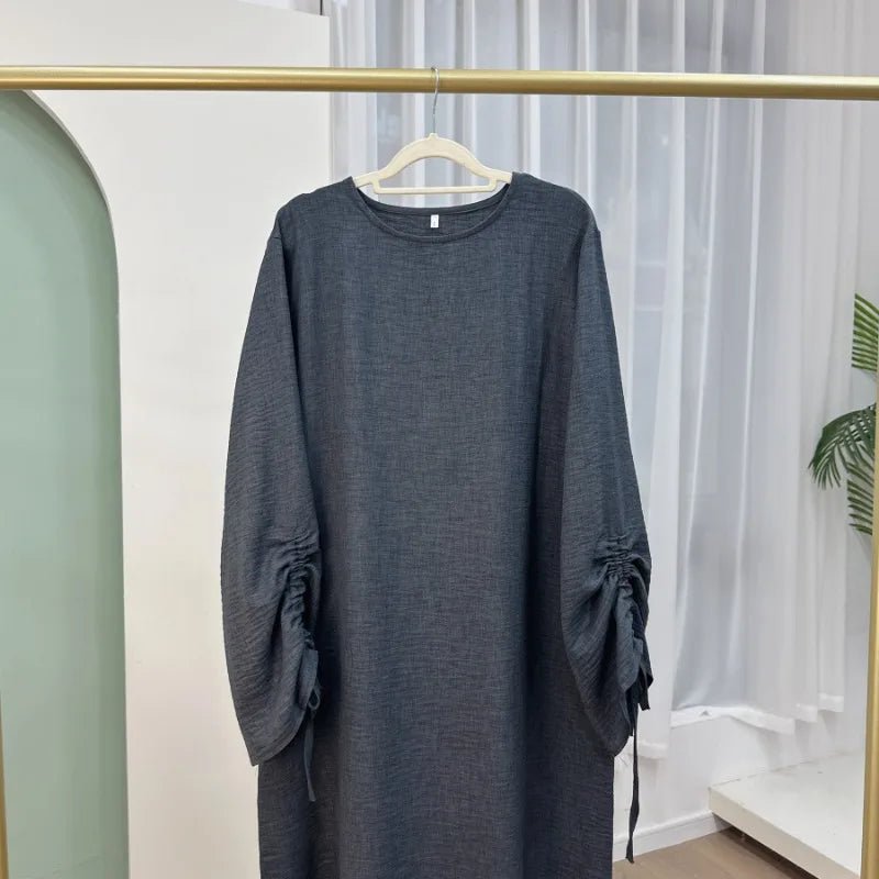2024 Saudi Arabia Muslim Women Modest Dress Eid Dubai Plain Abaya Islamic Holiday Party Solid Turkey Lace - up Cuffs Long Clothes - Bako Bako
