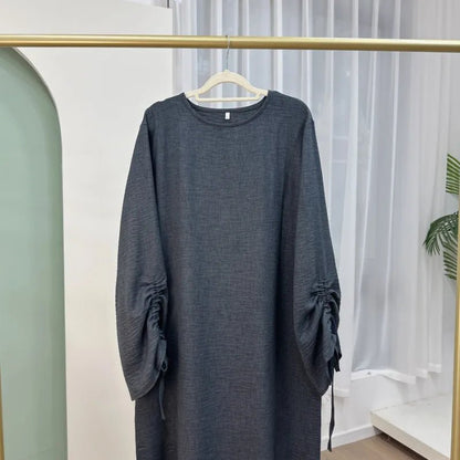 2024 Saudi Arabia Muslim Women Modest Dress Eid Dubai Plain Abaya Islamic Holiday Party Solid Turkey Lace - up Cuffs Long Clothes - Bako Bako