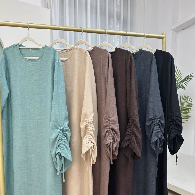 2024 Saudi Arabia Muslim Women Modest Dress Eid Dubai Plain Abaya Islamic Holiday Party Solid Turkey Lace - up Cuffs Long Clothes - Bako Bako