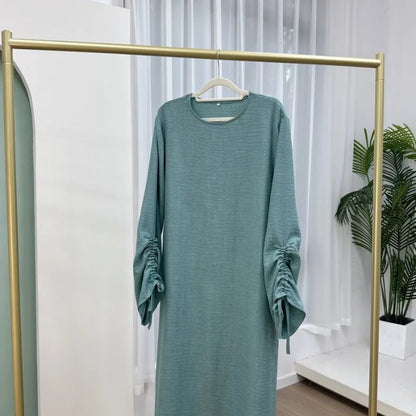 2024 Saudi Arabia Muslim Women Modest Dress Eid Dubai Plain Abaya Islamic Holiday Party Solid Turkey Lace - up Cuffs Long Clothes - Bako Bako