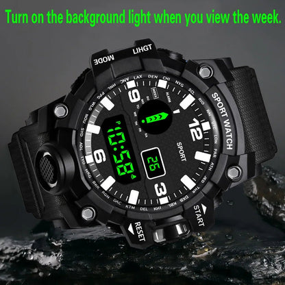 Fashion Men's Watch Sports Electronic Wristwatch Large dial Multifunctional Waterproof Luminous Alarm Kids Male's Military Watch - Bako Bako