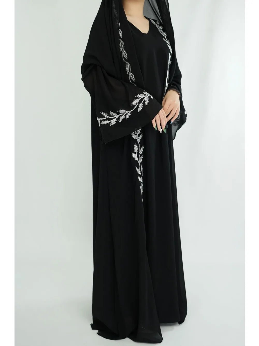 Eid Muslim Abaya for Women Embroidery Dress with Scarf 2 Piece Set Dubai Arab Long Robe Morocco Abayas Kaftan Headscarf Gorgeous - Bako Bako