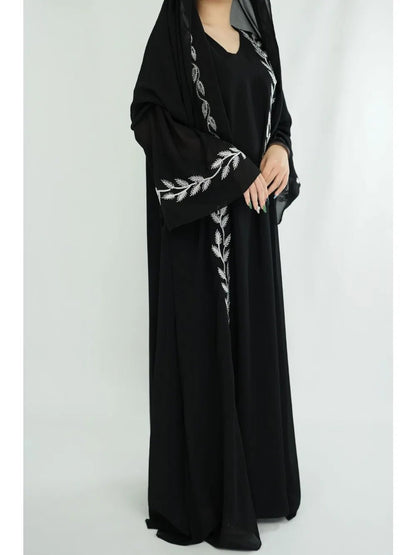 Eid Muslim Abaya for Women Embroidery Dress with Scarf 2 Piece Set Dubai Arab Long Robe Morocco Abayas Kaftan Headscarf Gorgeous - Bako Bako