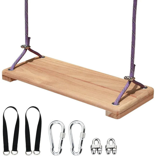 Teak Wooden Swing Outdoor Wood Tree Swing Seat for Adults Backyard Columpio Swing Set Height Adjustable 16.7x7inch - Bako Bako