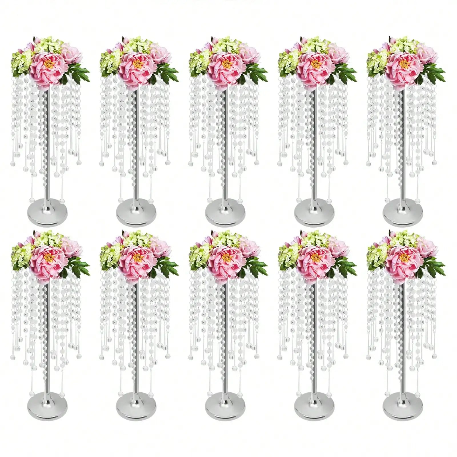 10Pcs Metal Flower Vase Table Decorative Crystal Acrylic Table Centerpieces,Silver Flowers Stand Wedding Reception Centerpieces - Bako Bako