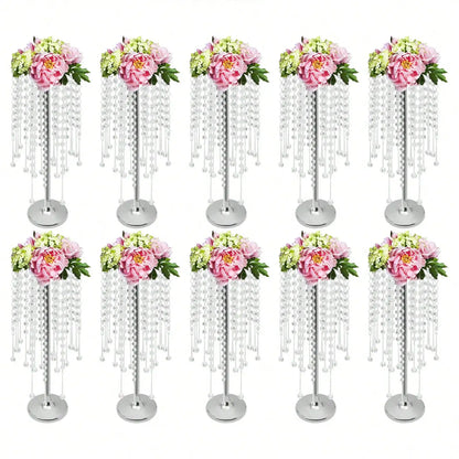 10Pcs Metal Flower Vase Table Decorative Crystal Acrylic Table Centerpieces,Silver Flowers Stand Wedding Reception Centerpieces - Bako Bako