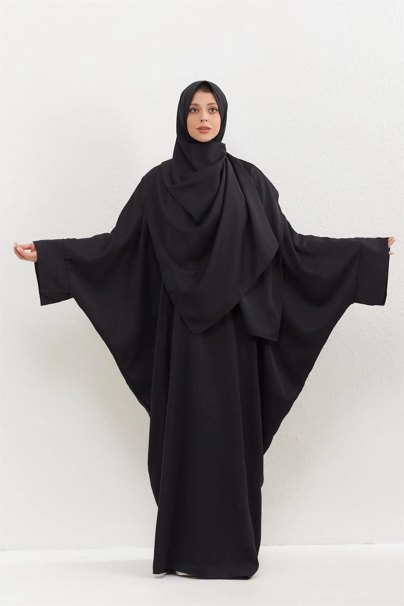 Two Pieces Muslim Abaya Women Jilbab Islamic With Hijab Clothing Dubai Saudi Robe Turkish Modesty Prayer Dresses Loose Kaftans - Bako Bako