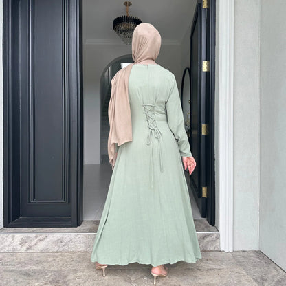 2025 Summer Arabic Muslim Women Modest Dress Eid Dubai Plain Abaya Islam Party Outfit Elegant Holiday Dresses Turkey Kaftan Robe - Bako Bako