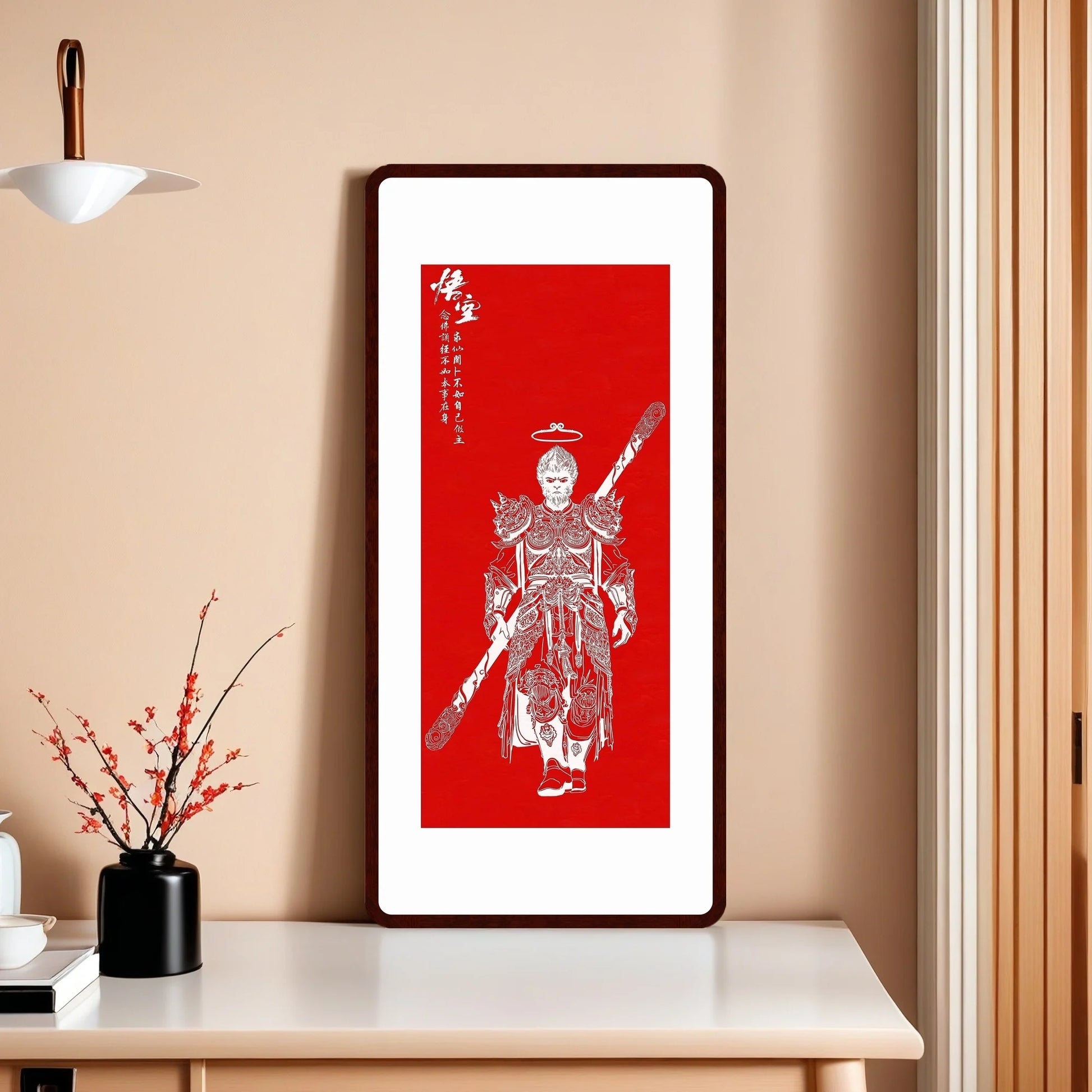 WukongTayin Energy Painting Chinese traditional Painting wall artoffice, restaurant Business Red siz37.8X15.7 inch (96X40cm) - Bako Bako