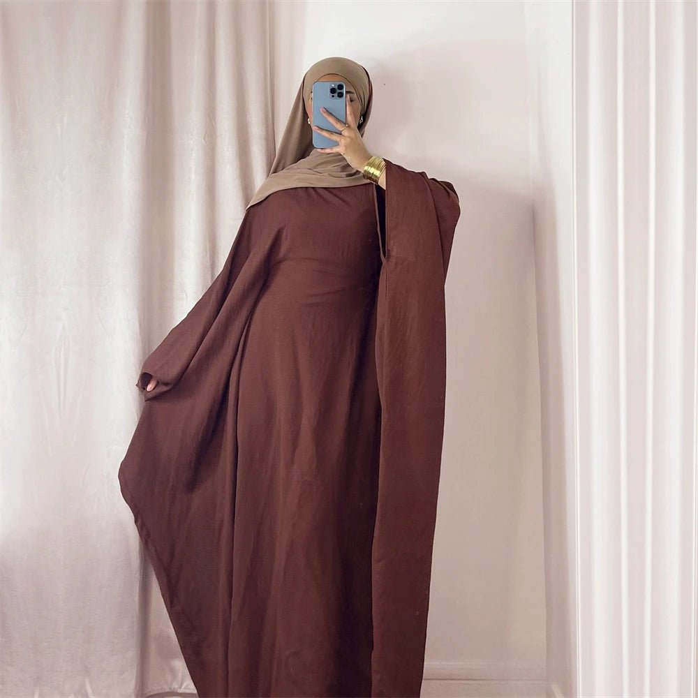 Ramadan Eid Soft Crepe Khimar Batwing Abaya Dubai Islam Muslim Modest African Dresses For Women Kaftan Kebaya Robe Femme Musulma - Bako Bako