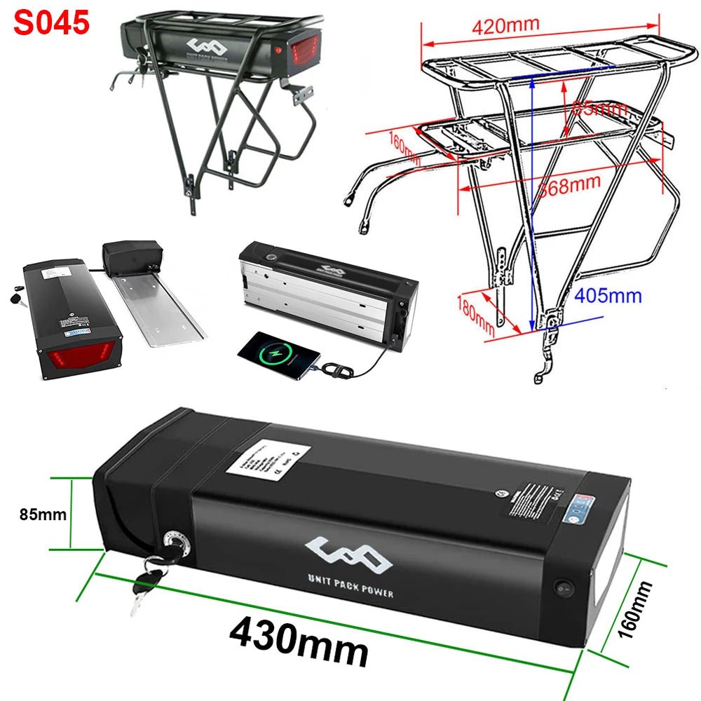Rear Rack eBike Battery 21700 18650 52V 48V 27Ah 72V 20Ah with Rack no Rack Optional for 1500W 1000W 750W 500W 24" - 28 inch - Bako Bako