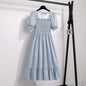 Spring Summer Chiffon Dresses Fashion Female Elastic Waist Short Sleeve Pleated Casual Dress Women A - line Dresses Vestidos - Bako Bako