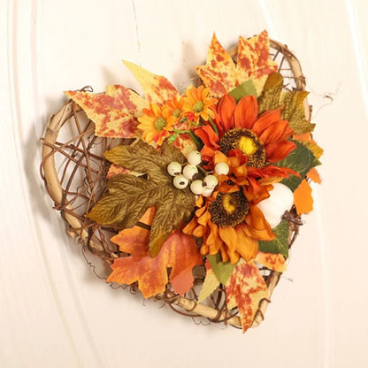 Star Heart Fall Wreath Sunflower Maple Leaf Harvest Wreath Artificial Thanksgiving Flower Garlands Door Wall Pendant Decor - Bako Bako