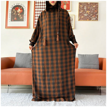 Latest Ramadan Women Abaya Two Hats Dubai Turkey Islam Prayer Clothes Sanding Cotton Fabric Dresses Islam Women Dress Kaftan - Bako Bako