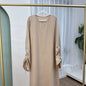 2024 Saudi Arabia Muslim Women Modest Dress Eid Dubai Plain Abaya Islamic Holiday Party Solid Turkey Lace - up Cuffs Long Clothes - Bako Bako