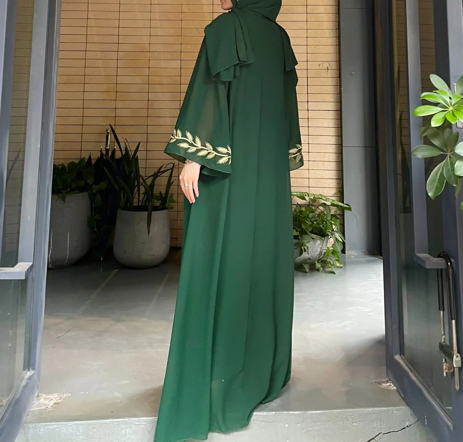 Eid Muslim Abaya for Women Embroidery Dress with Scarf 2 Piece Set Dubai Arab Long Robe Morocco Abayas Kaftan Headscarf Gorgeous - Bako Bako