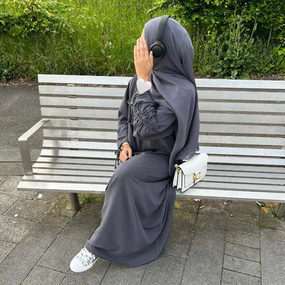 2024 Saudi Arabia Muslim Women Modest Dress Eid Dubai Plain Abaya Islamic Holiday Party Solid Turkey Lace - up Cuffs Long Clothes - Bako Bako