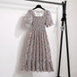 Spring Summer Chiffon Dresses Fashion Female Elastic Waist Short Sleeve Pleated Casual Dress Women A - line Dresses Vestidos - Bako Bako