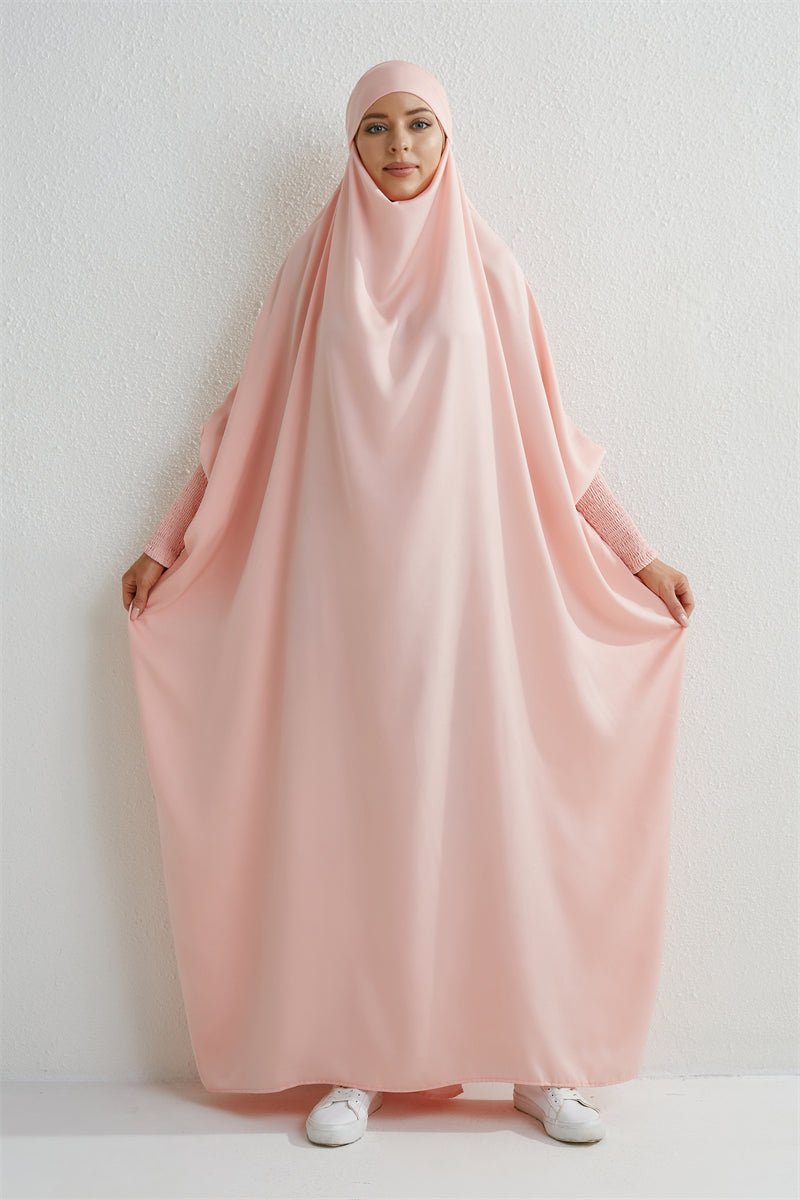 Muslim Abaya Hooded Smocking Sleeve One - piece Prayer Dress Women Jilbab Islamic Clothing Dubai Saudi Black Robe Turkish Modesty - Bako Bako