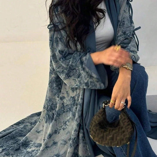 Middle Eastern Women Loose Tie Dye Abayas Casual Kaftan Arabian Maxi Dresses Full Sleeve Open Front Abaya Jilbabs Without Hajib - Bako Bako