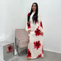 Arabesque Bell Sleeve Flowy Maxi Abaya Dress Elegant Floral Print Muslim Modest Long Dress Islamic Vacation Outfit Summer Robe - Bako Bako
