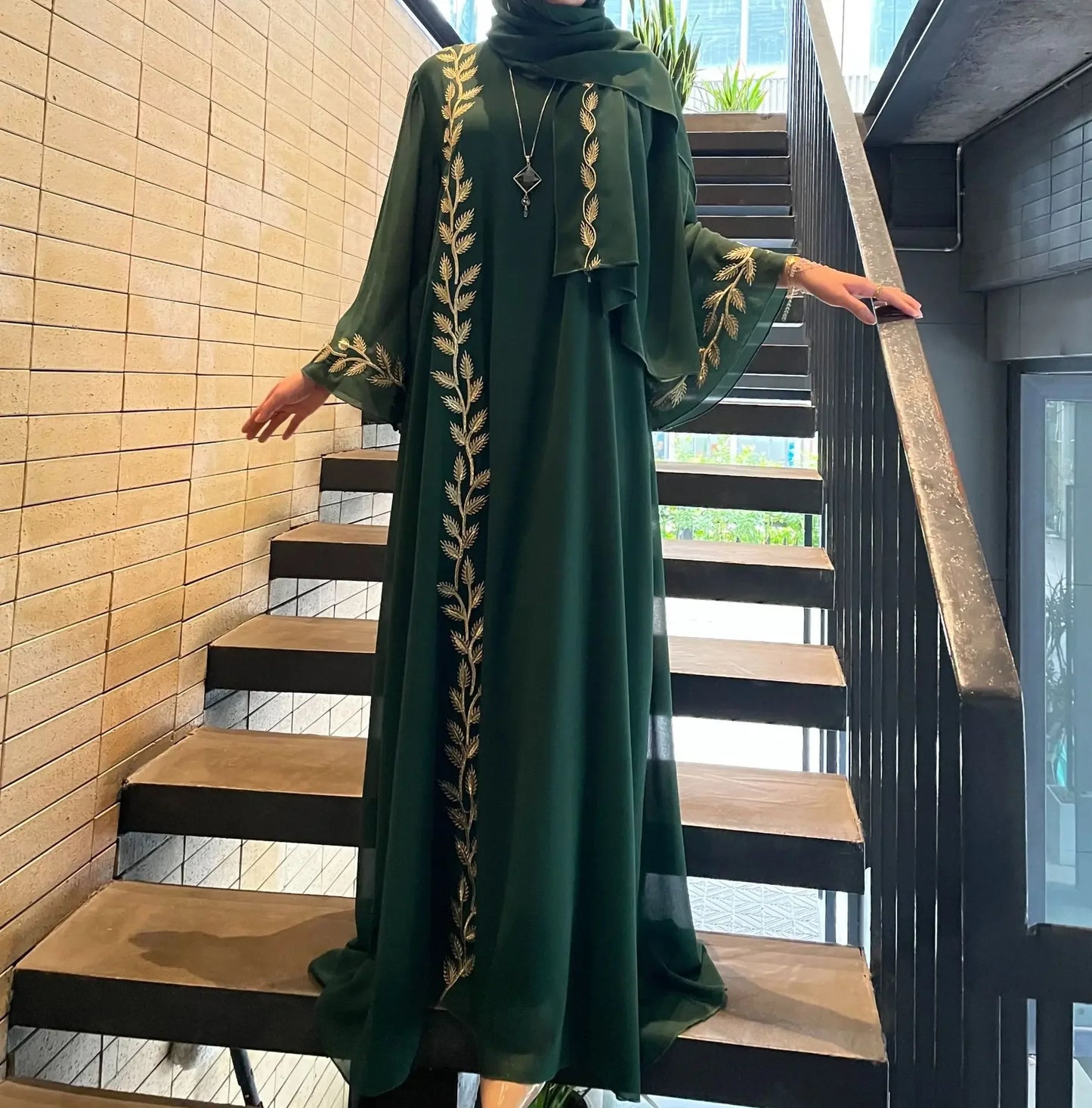 Eid Muslim Abaya for Women Embroidery Dress with Scarf 2 Piece Set Dubai Arab Long Robe Morocco Abayas Kaftan Headscarf Gorgeous - Bako Bako