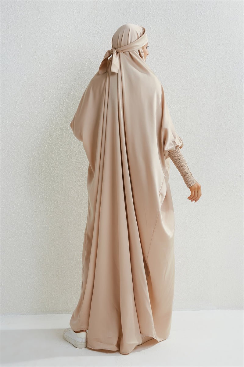 Muslim Abaya Hooded Smocking Sleeve One - piece Prayer Dress Women Jilbab Islamic Clothing Dubai Saudi Black Robe Turkish Modesty - Bako Bako