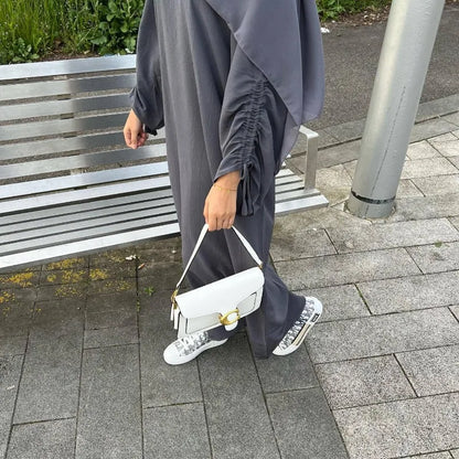 2024 Saudi Arabia Muslim Women Modest Dress Eid Dubai Plain Abaya Islamic Holiday Party Solid Turkey Lace - up Cuffs Long Clothes - Bako Bako
