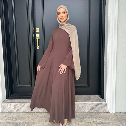 2025 Summer Arabic Muslim Women Modest Dress Eid Dubai Plain Abaya Islam Party Outfit Elegant Holiday Dresses Turkey Kaftan Robe - Bako Bako