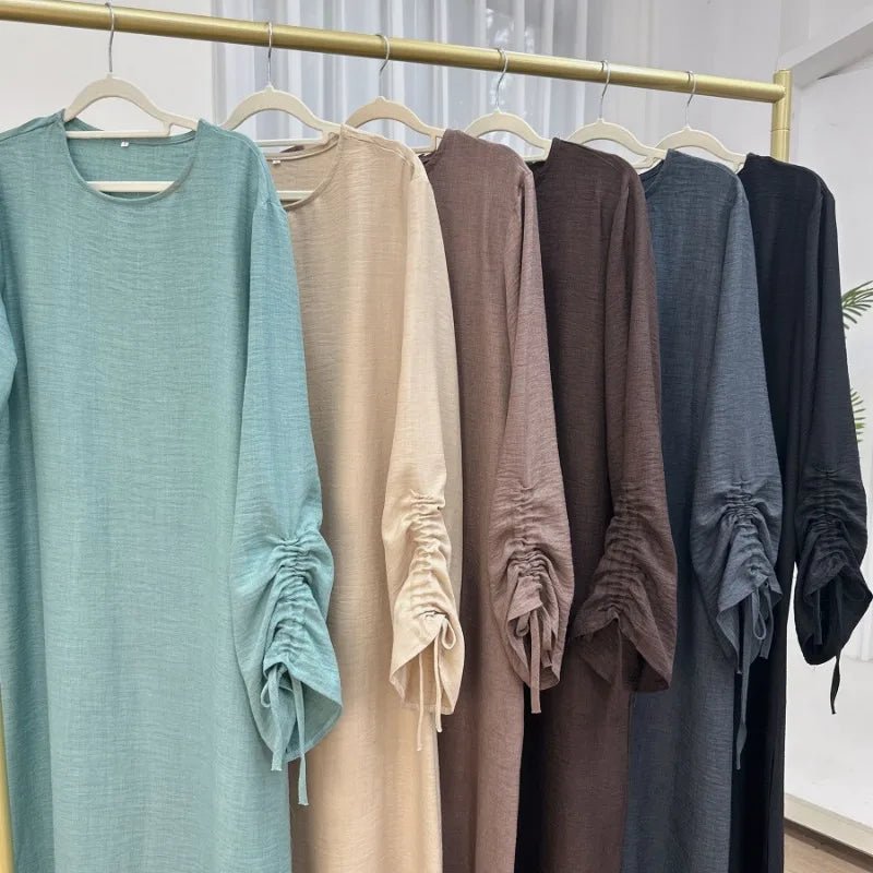 2024 Saudi Arabia Muslim Women Modest Dress Eid Dubai Plain Abaya Islamic Holiday Party Solid Turkey Lace - up Cuffs Long Clothes - Bako Bako