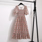 Spring Summer Chiffon Dresses Fashion Female Elastic Waist Short Sleeve Pleated Casual Dress Women A - line Dresses Vestidos - Bako Bako