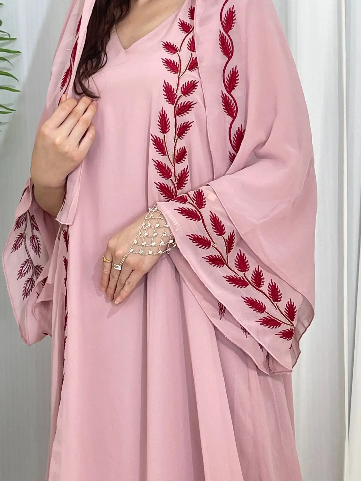 Eid Muslim Abaya for Women Embroidery Dress with Scarf 2 Piece Set Dubai Arab Long Robe Morocco Abayas Kaftan Headscarf Gorgeous - Bako Bako