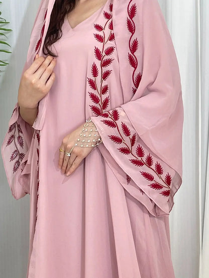 Eid Muslim Abaya for Women Embroidery Dress with Scarf 2 Piece Set Dubai Arab Long Robe Morocco Abayas Kaftan Headscarf Gorgeous - Bako Bako