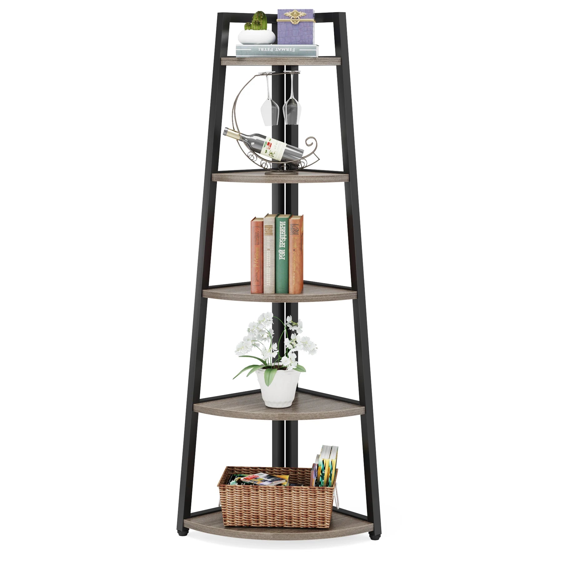 Tribesigns Bookcase Corner Book Shelf Rack Wood Bookshelf Storage Shelves - Bako Bako