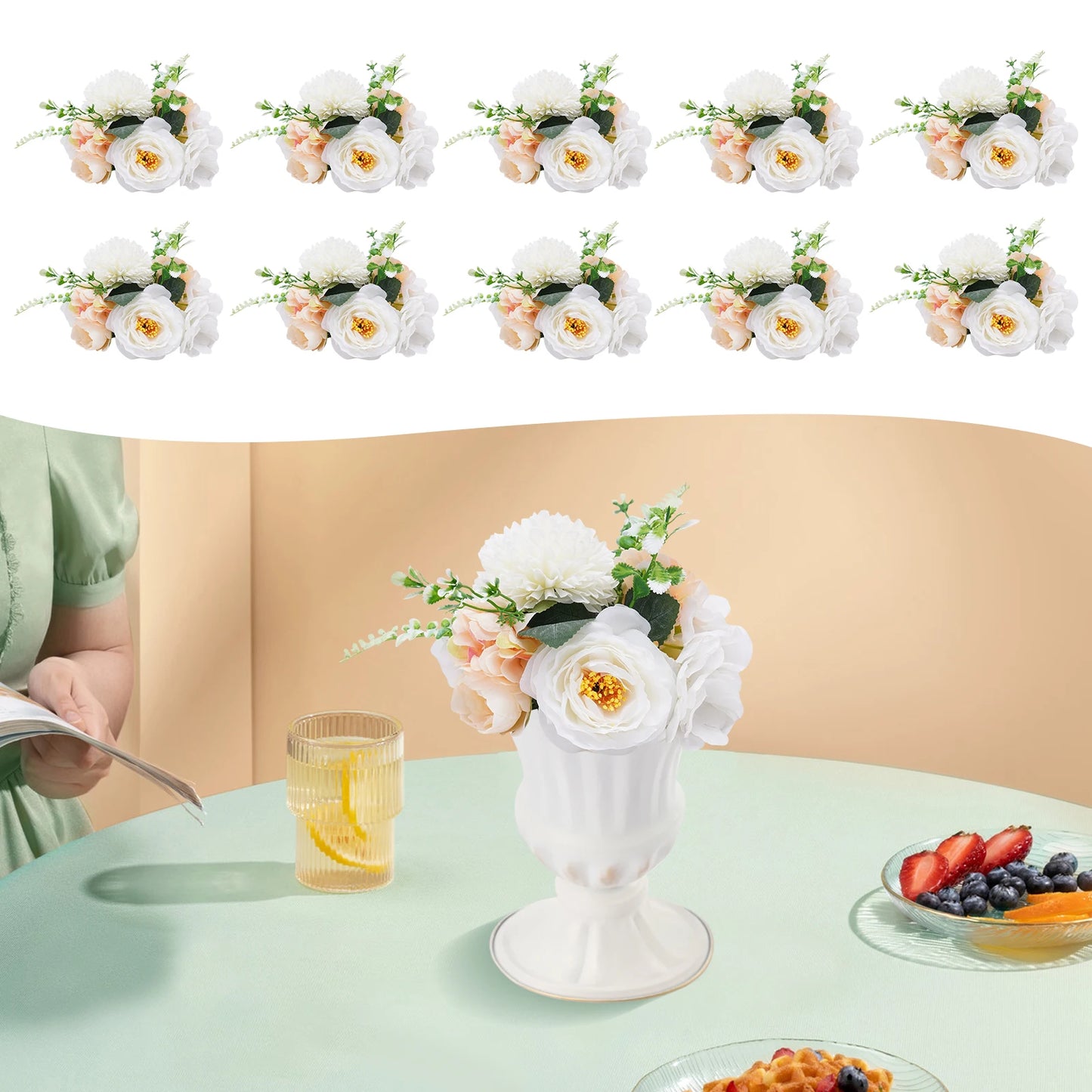 Artificial Fake Flower Bouquet 10Pcs Plastic Flower Arrangement for Mother's Day Wedding Centerpieces Decoration - Bako Bako