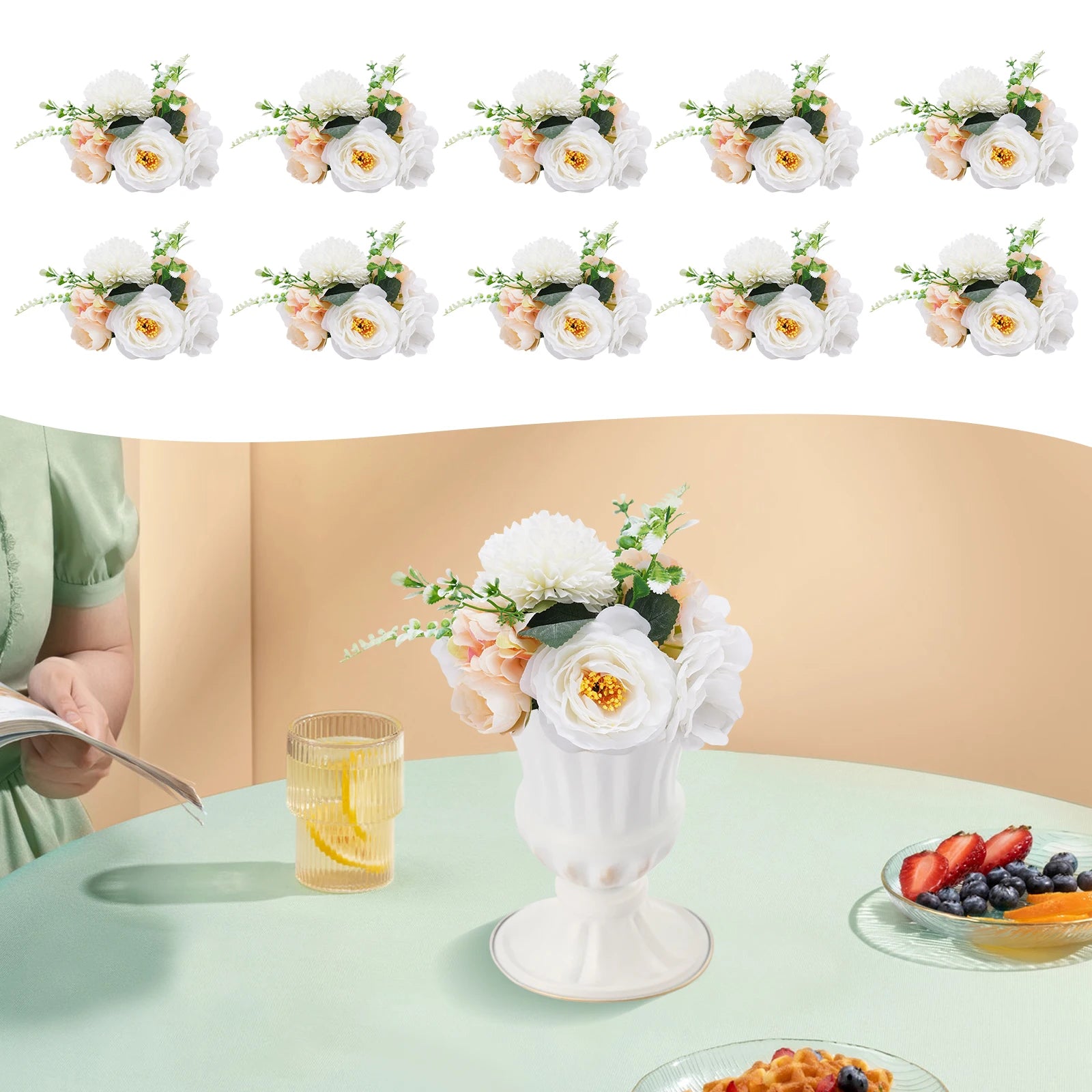 Artificial Fake Flower Bouquet 10Pcs Plastic Flower Arrangement for Mother's Day Wedding Centerpieces Decoration - Bako Bako