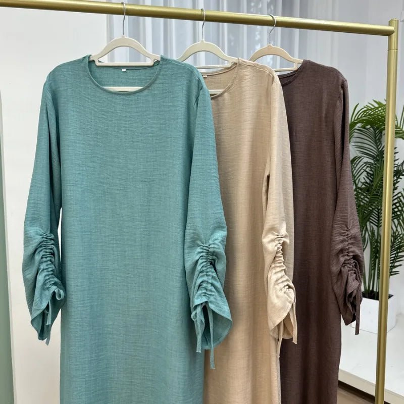 2024 Saudi Arabia Muslim Women Modest Dress Eid Dubai Plain Abaya Islamic Holiday Party Solid Turkey Lace - up Cuffs Long Clothes - Bako Bako