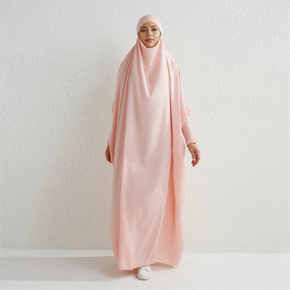 Muslim Abaya Hooded Smocking Sleeve One - piece Prayer Dress Women Jilbab Islamic Clothing Dubai Saudi Black Robe Turkish Modesty - Bako Bako