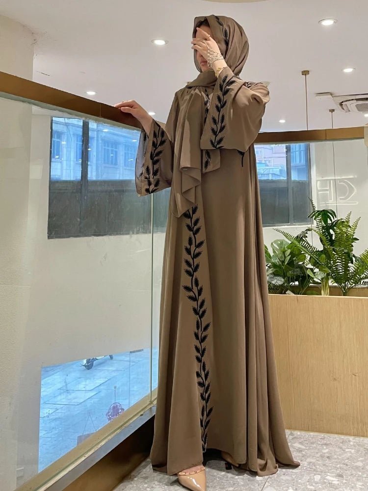 Eid Muslim Abaya for Women Embroidery Dress with Scarf 2 Piece Set Dubai Arab Long Robe Morocco Abayas Kaftan Headscarf Gorgeous - Bako Bako