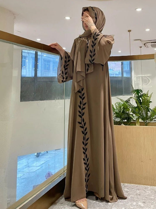 Eid Muslim Abaya for Women Embroidery Dress with Scarf 2 Piece Set Dubai Arab Long Robe Morocco Abayas Kaftan Headscarf Gorgeous - Bako Bako