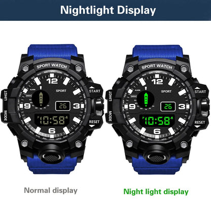 Fashion Men's Watch Sports Electronic Wristwatch Large dial Multifunctional Waterproof Luminous Alarm Kids Male's Military Watch - Bako Bako