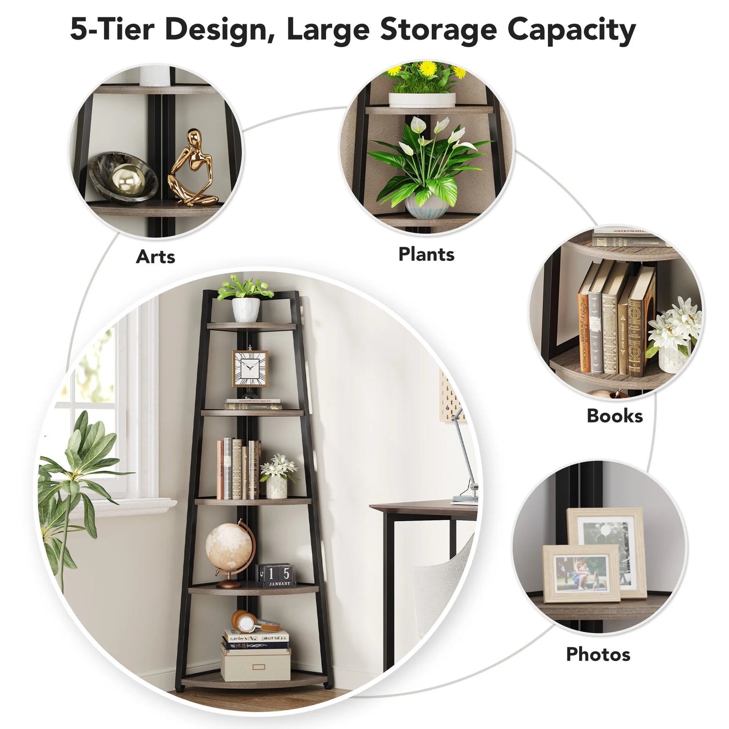 Tribesigns Bookcase Corner Book Shelf Rack Wood Bookshelf Storage Shelves - Bako Bako